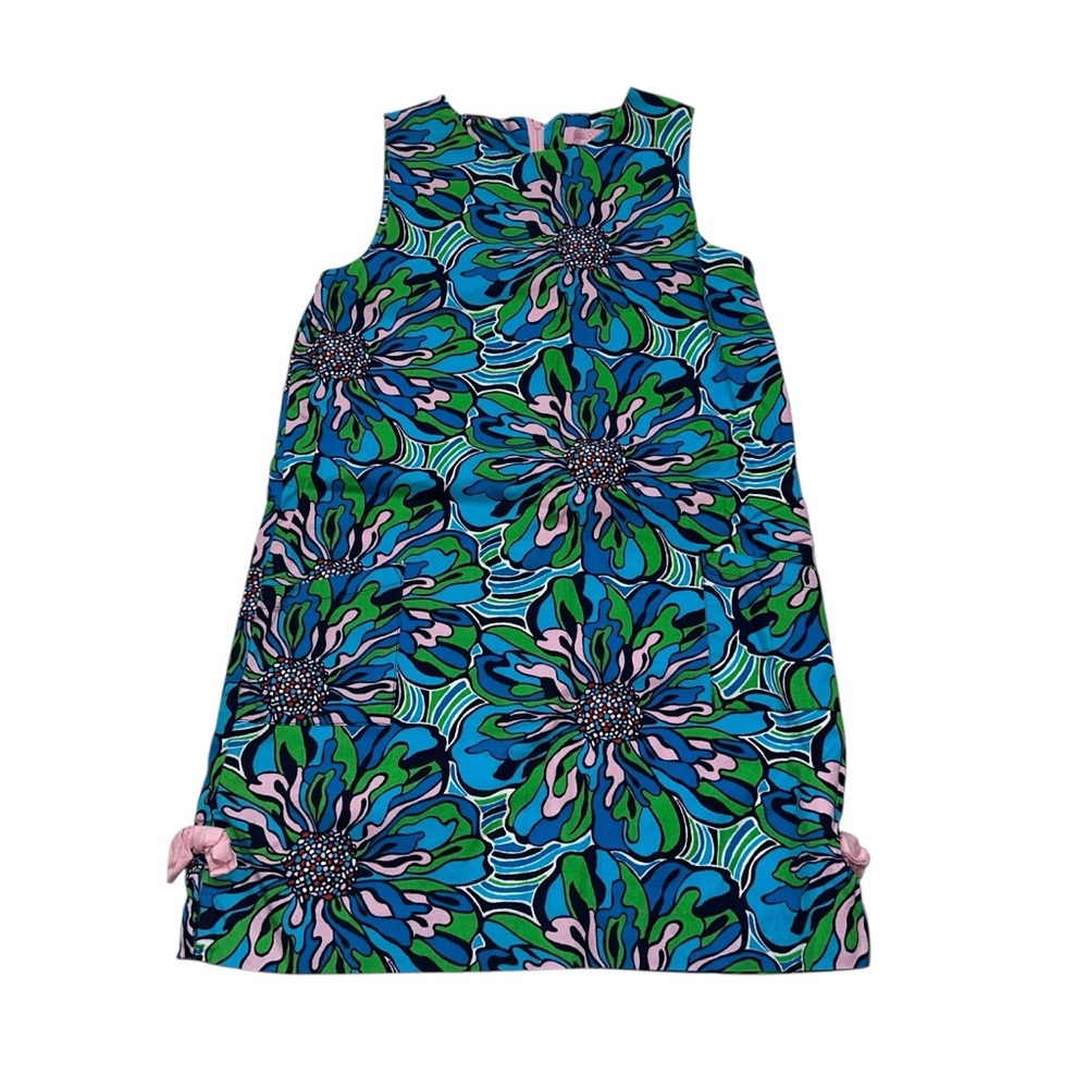 Lilly Pulitzer Girls Sz 12 Little Lilly Classic Shift Dress Bright Navy Pockets
